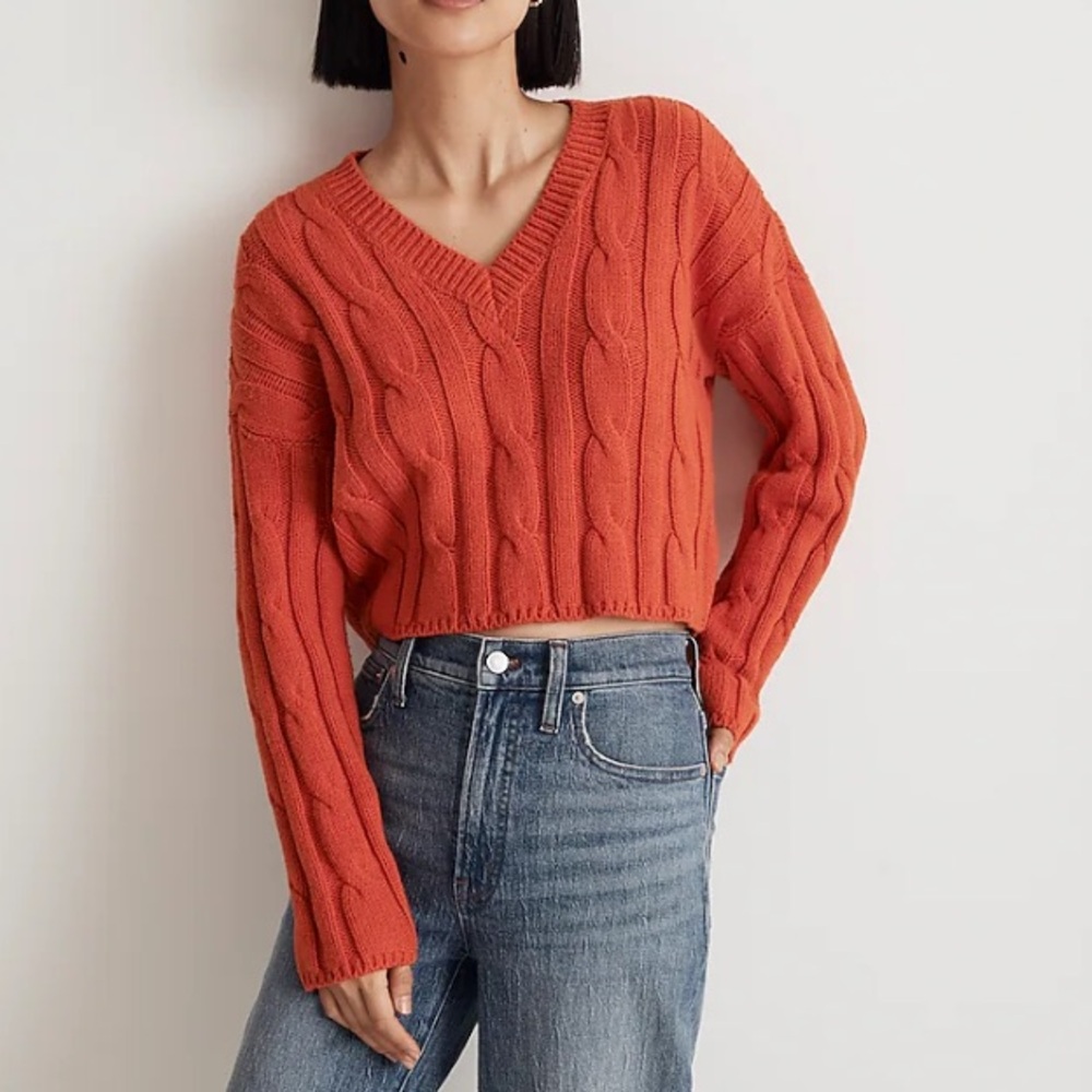 Madewell Cable Knit Crop Sweater